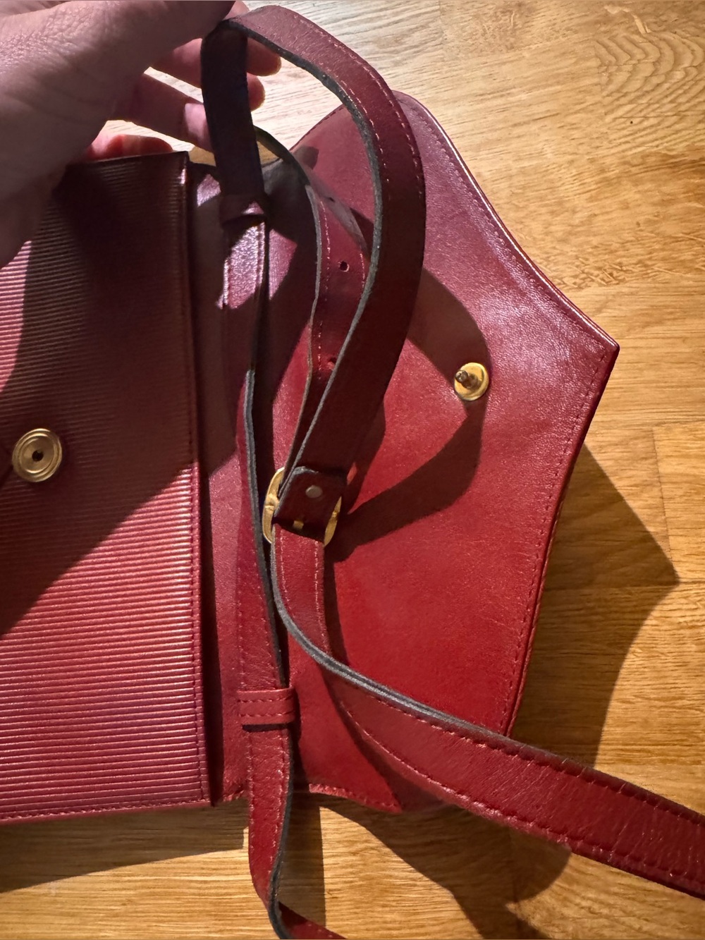 Vintage Yves Saint Laurent Red Leather Stripe Shoulder Bag - Picture 9 of 10